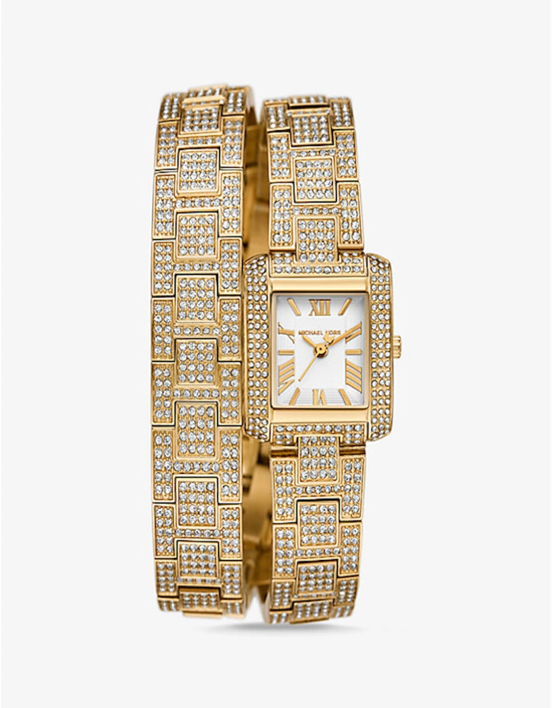 Petite Emery Pavé Gold-Tone Double Wrap Watch