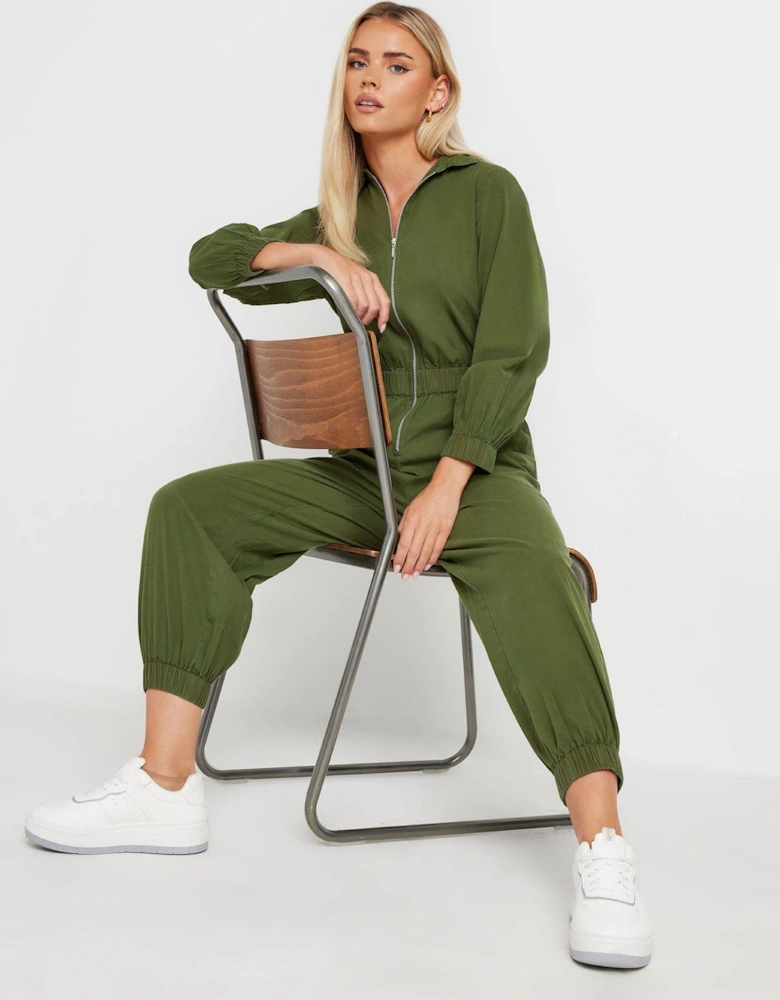 Petite Long Sleeve Zip Thru Jumpsuit