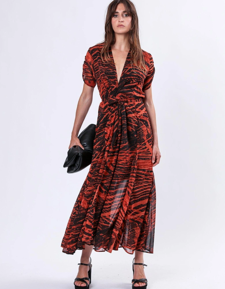 Delight Maxi Wrap Dress With Cap Sleeve In Beautiful Prints - Red