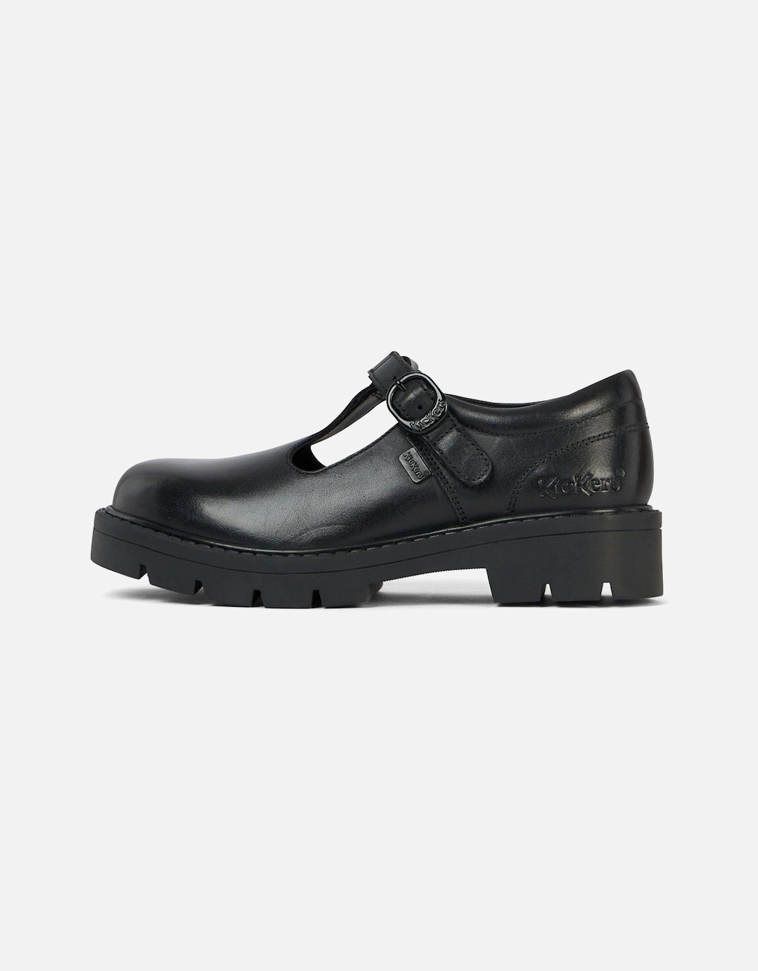 Girls Kori T Bar Leather School Shoe - Black, 7 of 6