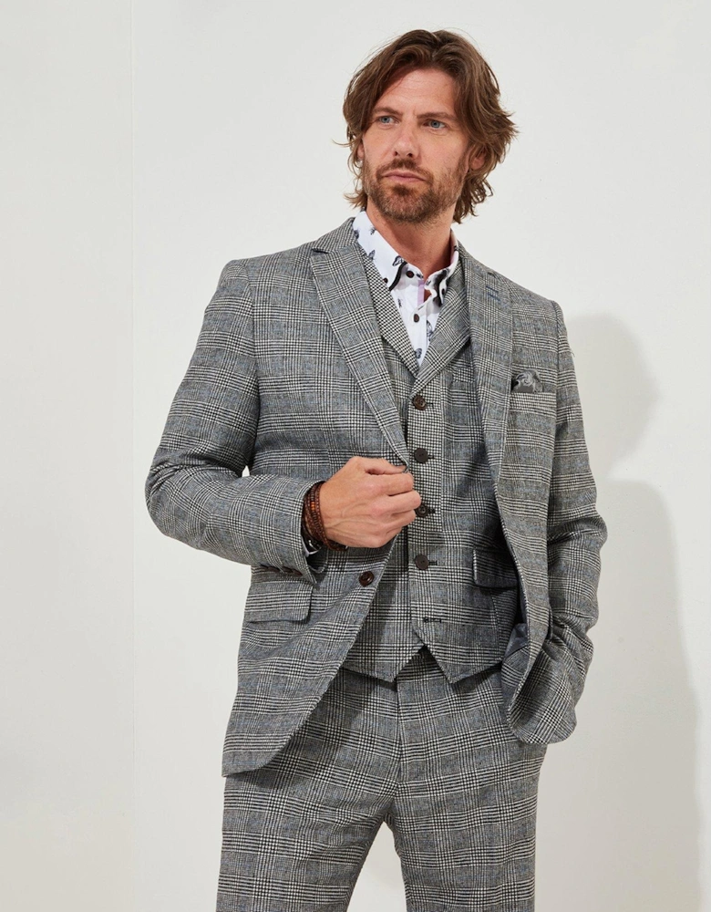 Marvellous Mix Check Blazer Jacket - Grey