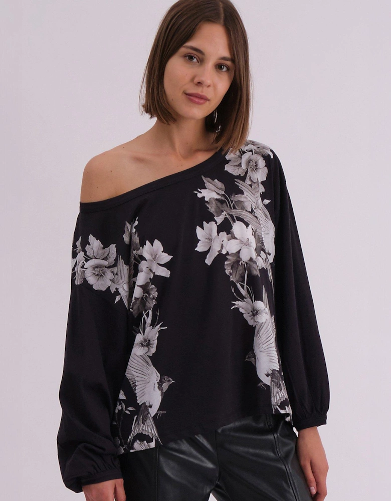 Off The Shoulder Inversion Top With Swallow Placement Print