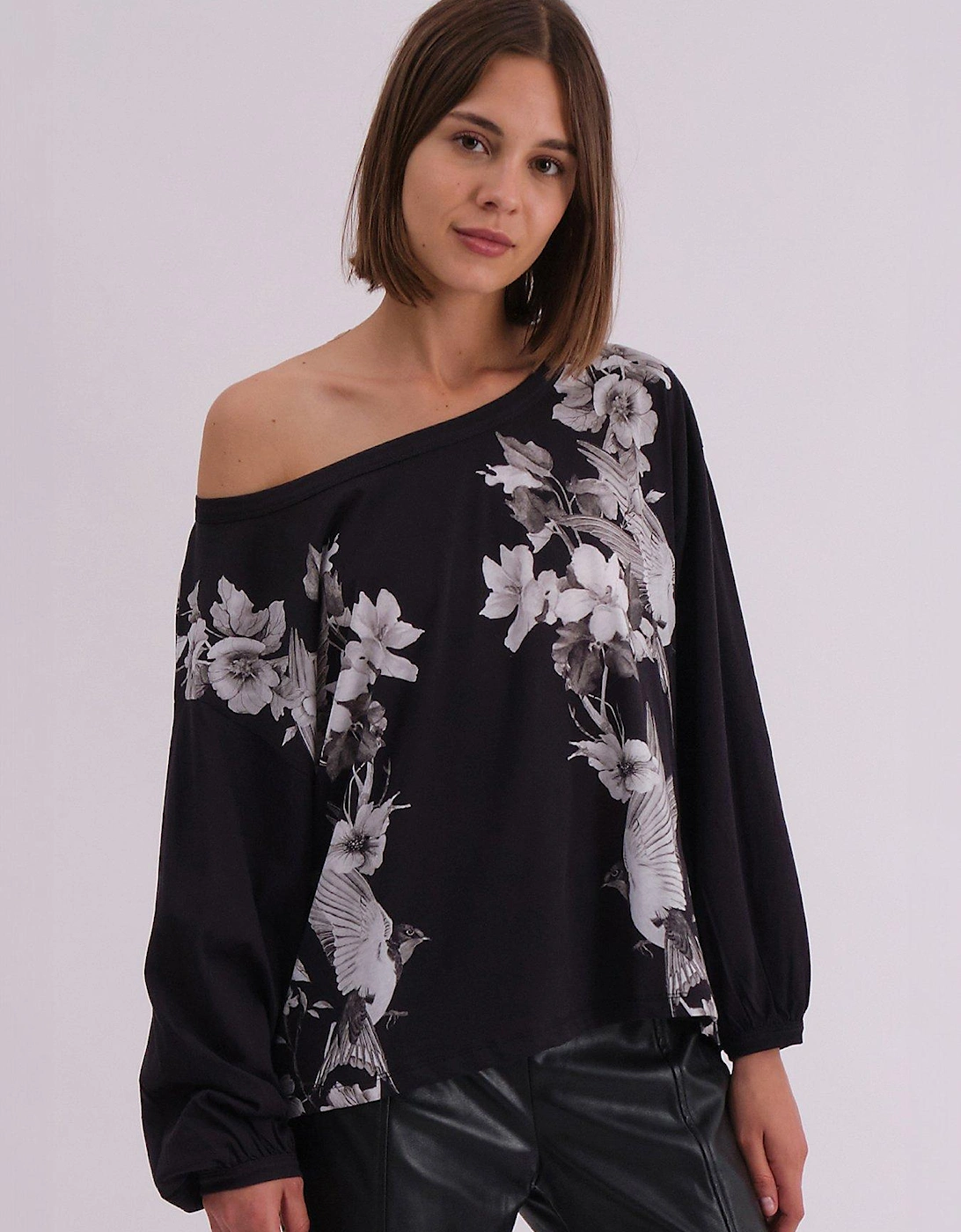 Off The Shoulder Inversion Top With Swallow Placement Print, 7 of 6