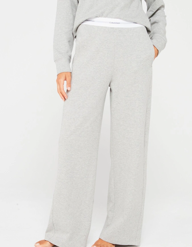 Banded Logo Wide Leg Pant - Grey