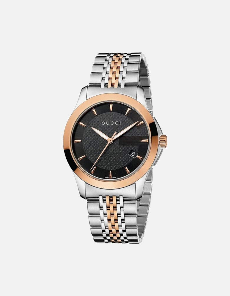YA126410 Men's G-Timeless 38mm Black Face Two-Tone Watch