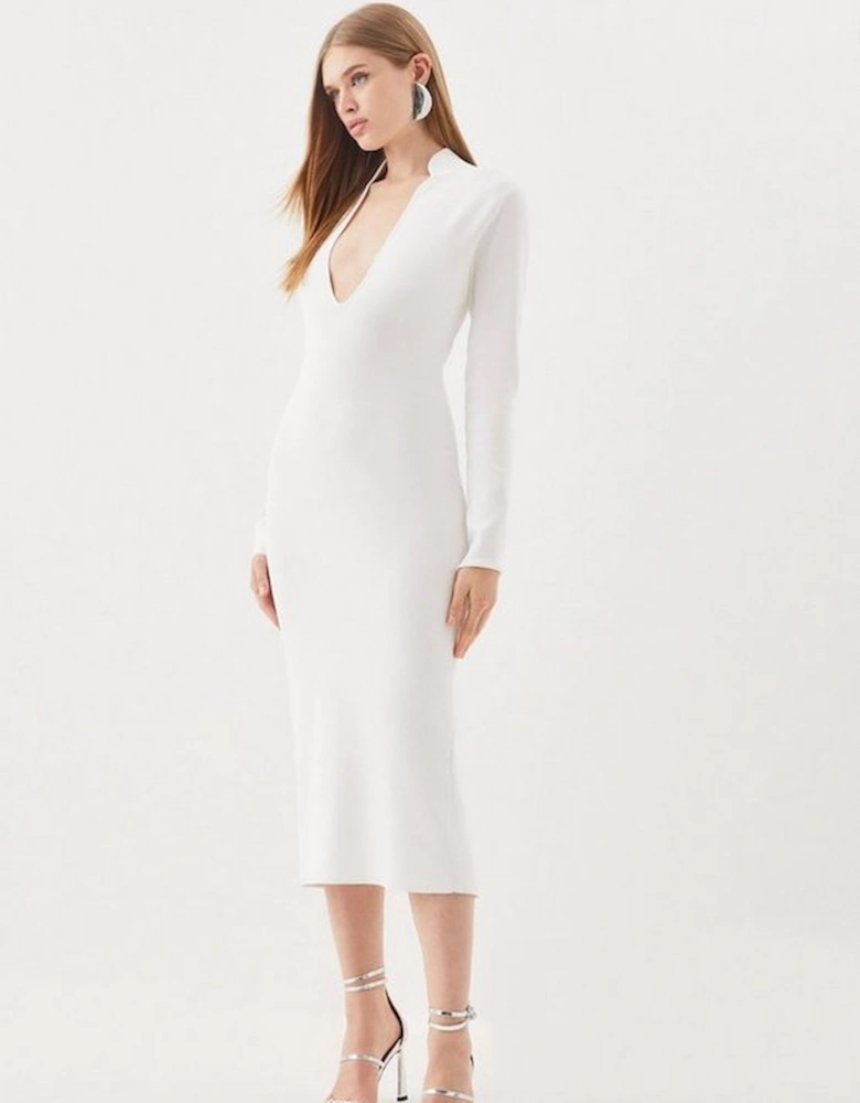 Body Contouring Collared Knit Midi Dress