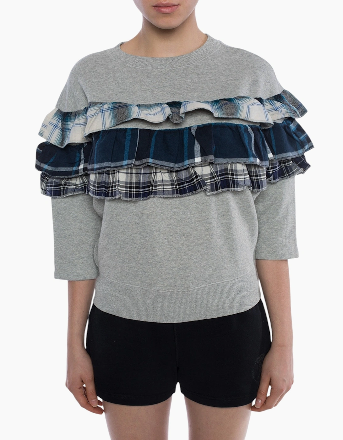 Men's DIESEL F ADELIA Womens Sweatshirt Pullover Crew Neck Ruffle Check Grey Jumper - Size: 36