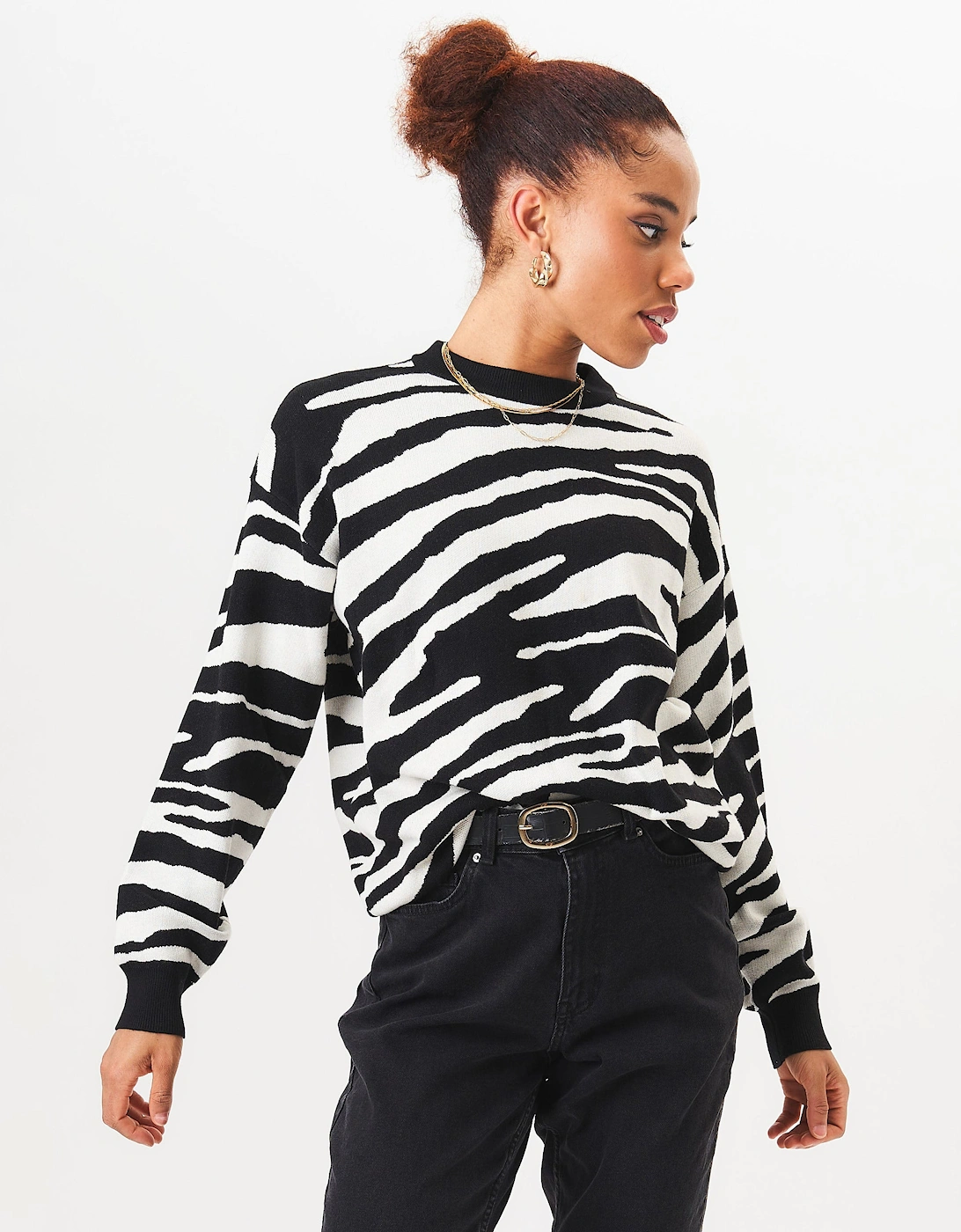 Black Zebra Print Oversized Jumper