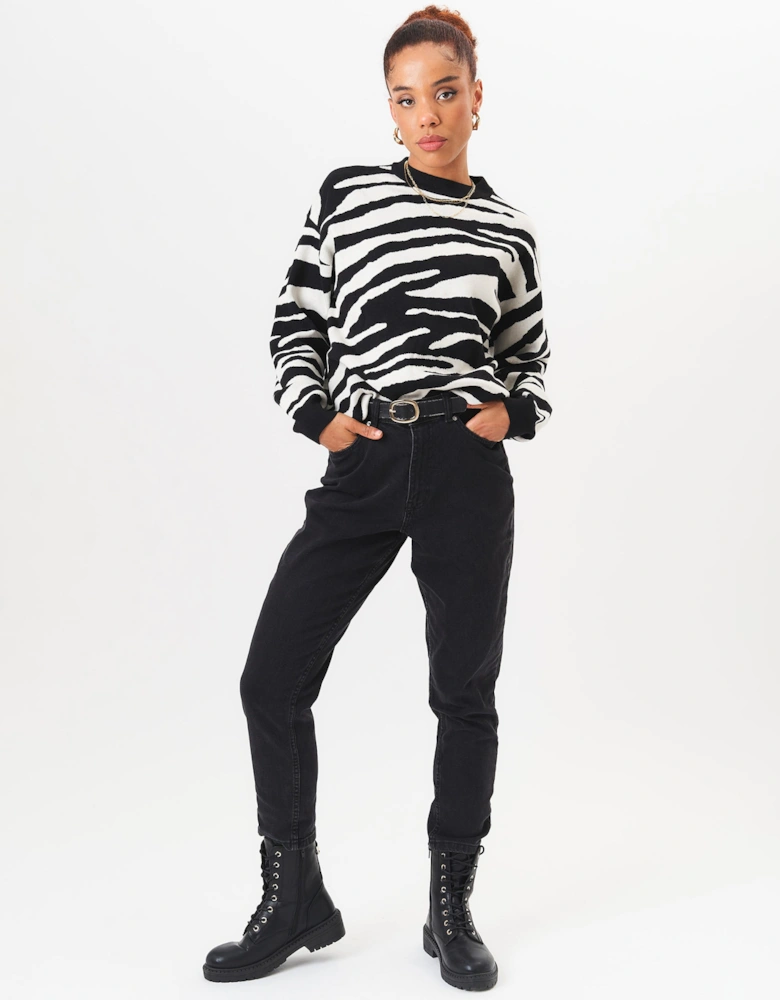Black Zebra Print Oversized Jumper