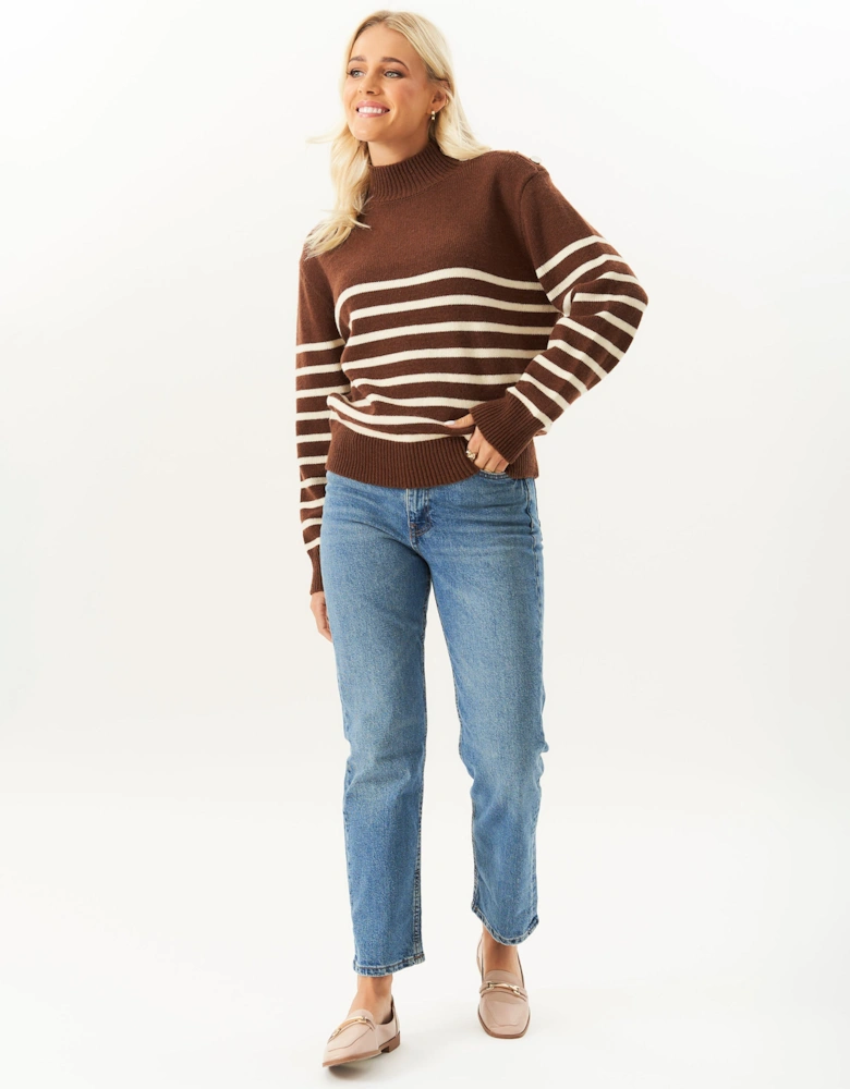 Brown High Neck Stripe Oversized Jumper
