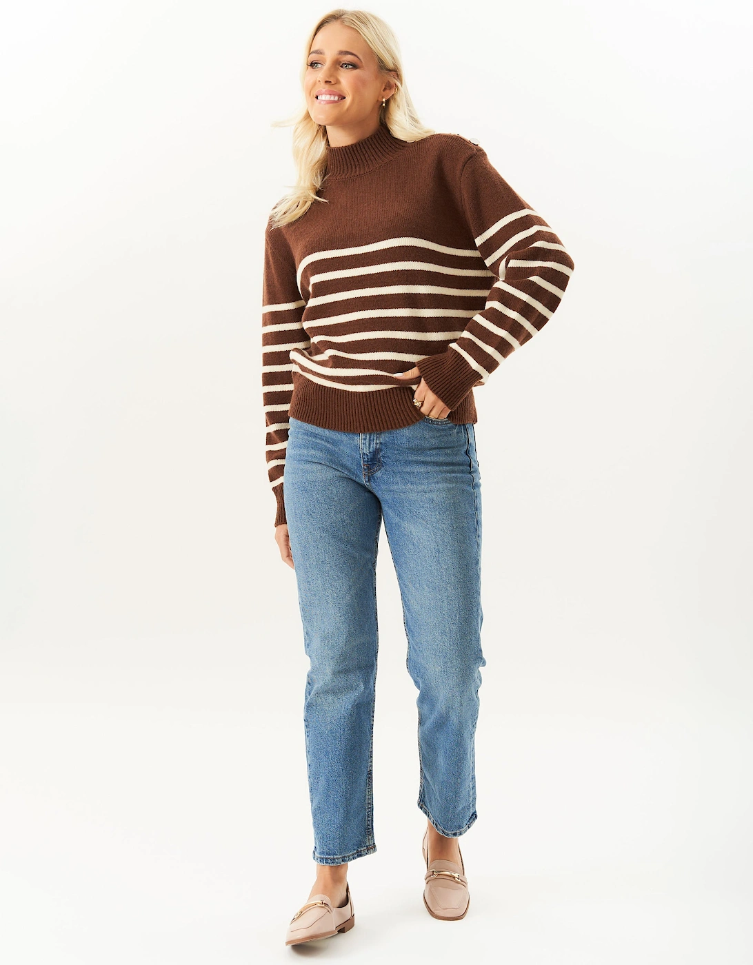 Brown High Neck Stripe Oversized Jumper, 5 of 4