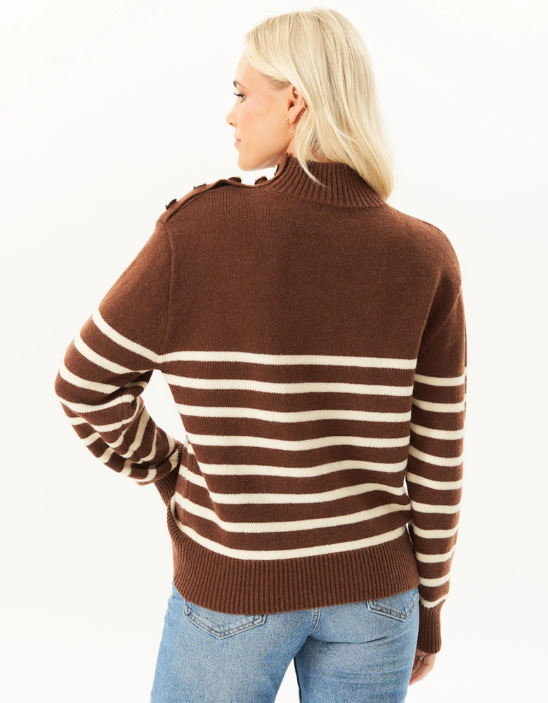 Brown High Neck Stripe Oversized Jumper