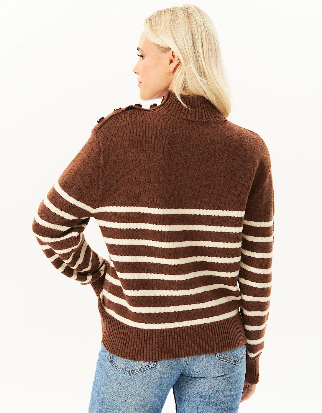 Brown High Neck Stripe Oversized Jumper