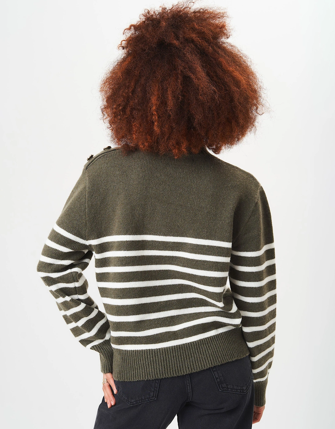 Khaki High Neck Stripe Oversized Jumper