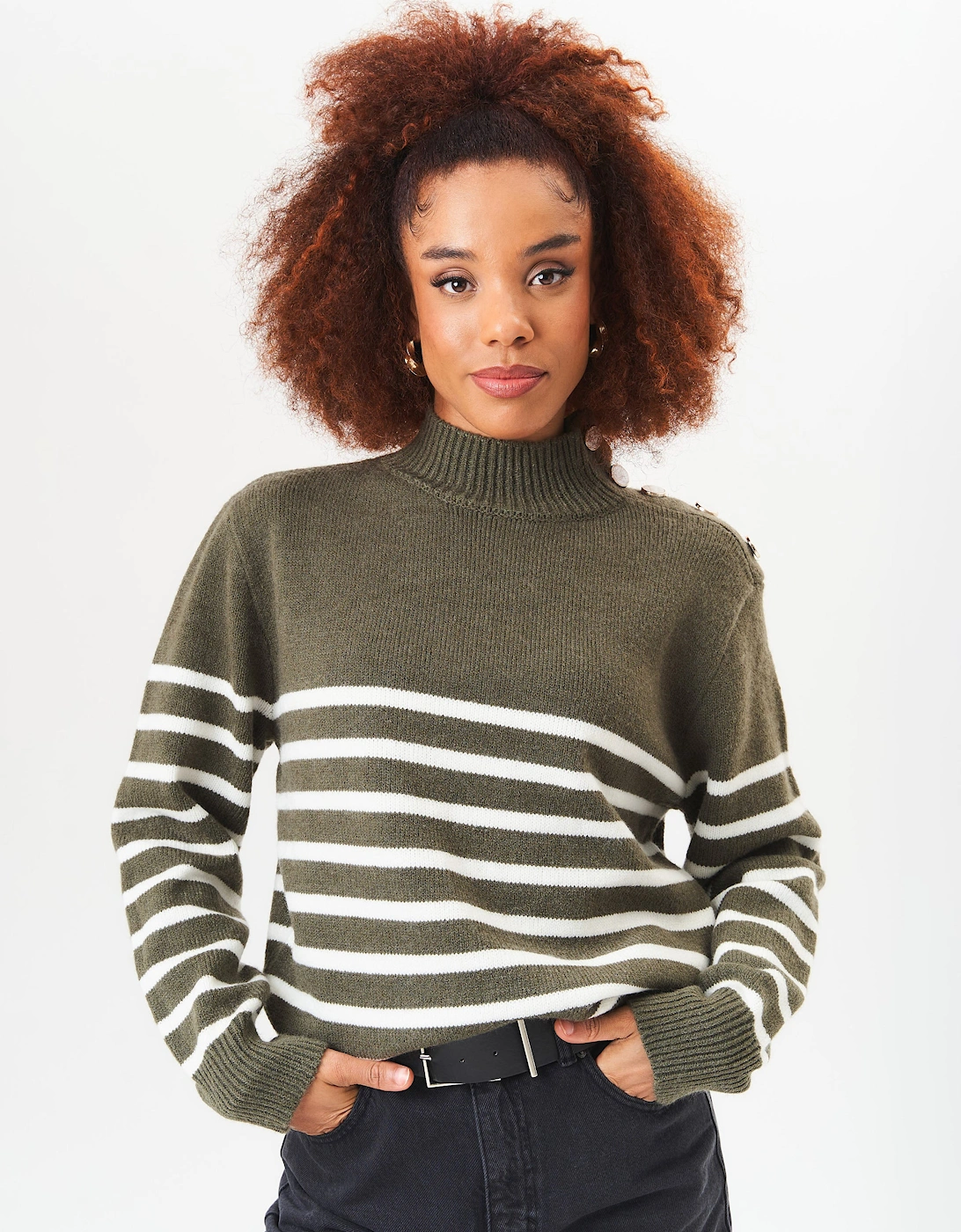 Khaki High Neck Stripe Oversized Jumper, 5 of 4
