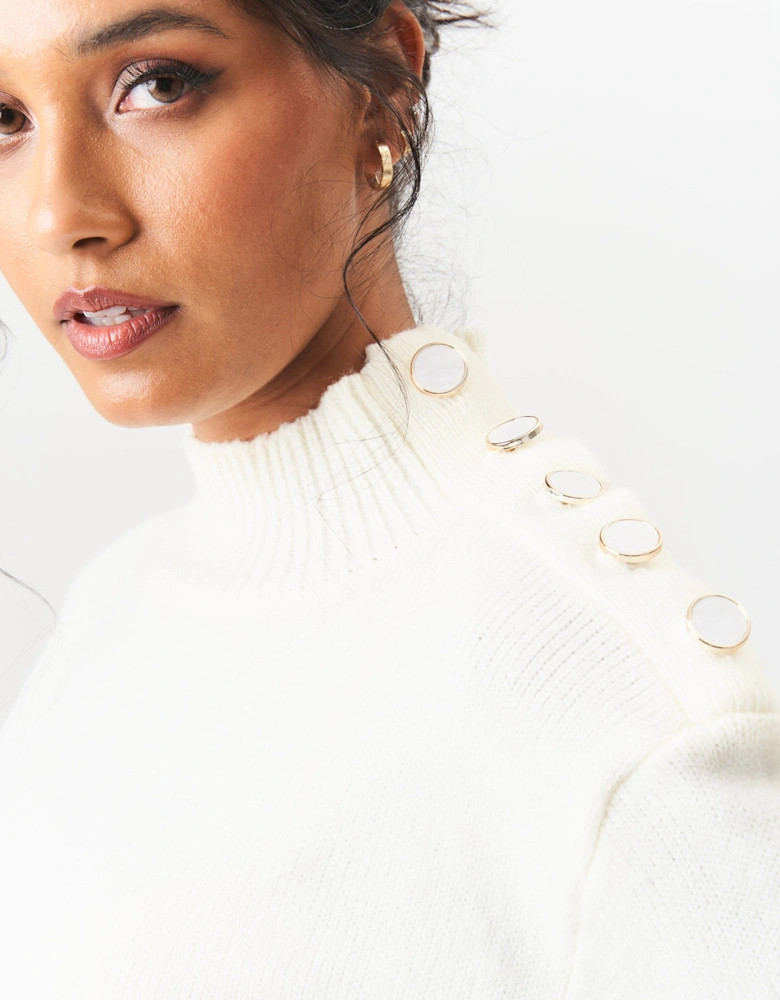 Cream High Neck Stripe Oversized Jumper