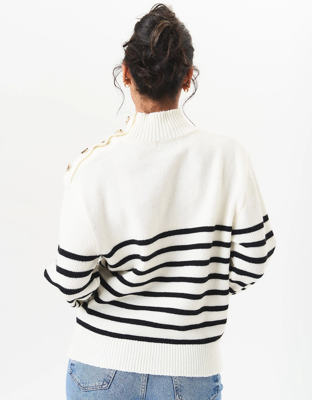 Cream High Neck Stripe Oversized Jumper