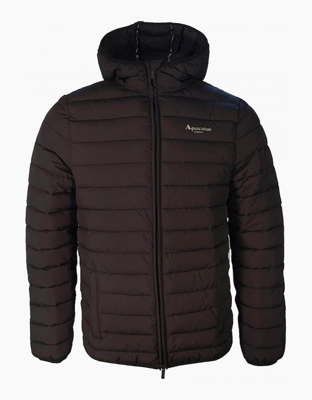 Men's Aquascutum Men's Quilted Hooded Jacket - Black - Size: 44/Regular