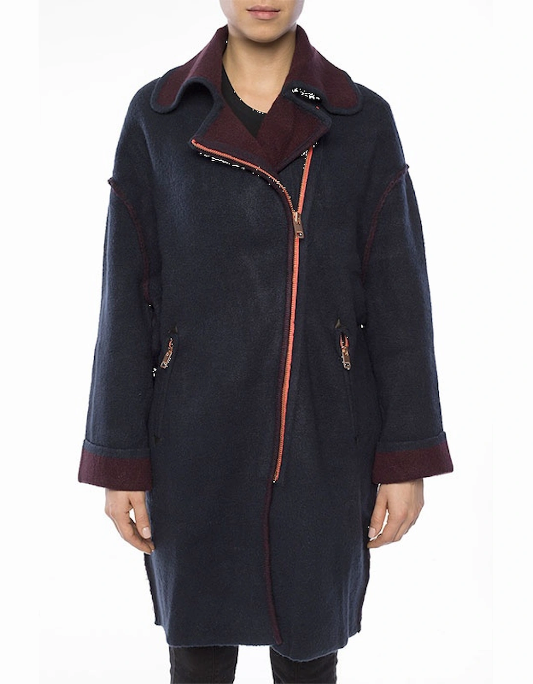 M BICE Womens Trench Coat Virgin Wool Navy Jacket Winter Warm Overcoat M, 7 of 6