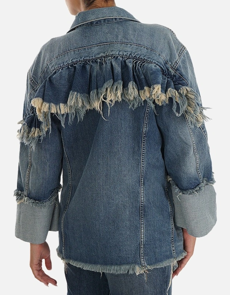 DE VISEMAC Womens Denim Jacket Long Sleeve Distressed Blue Western Jacket