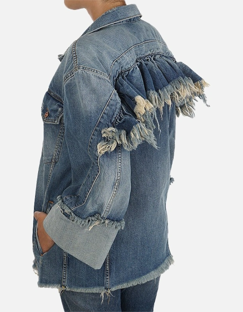 DE VISEMAC Womens Denim Jacket Long Sleeve Distressed Blue Western Jacket