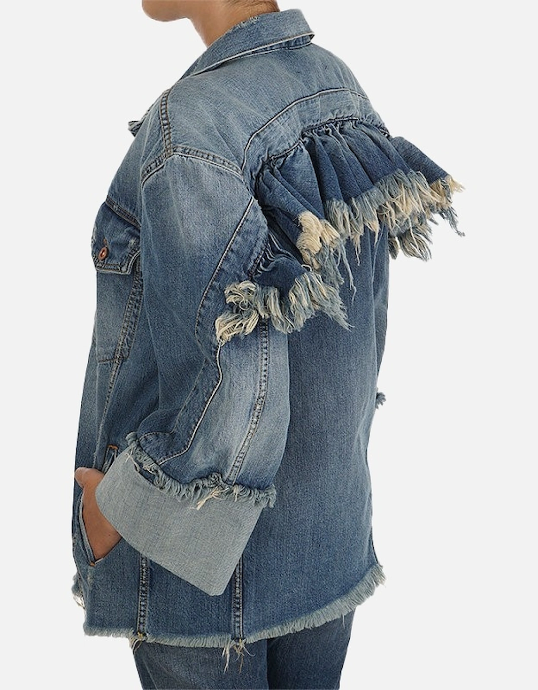 DE VISEMAC Womens Denim Jacket Long Sleeve Distressed Blue Western Jacket