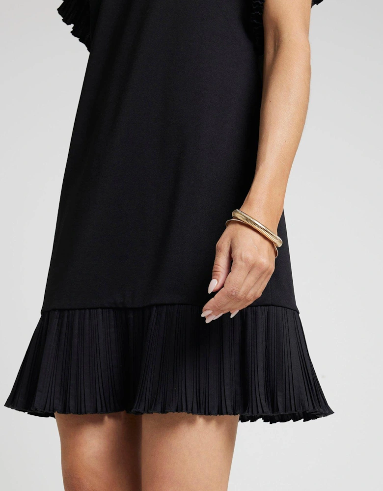 Frilled Sleeve T-Shirt Dress - Black