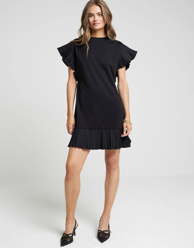 Frilled Sleeve T-Shirt Dress - Black