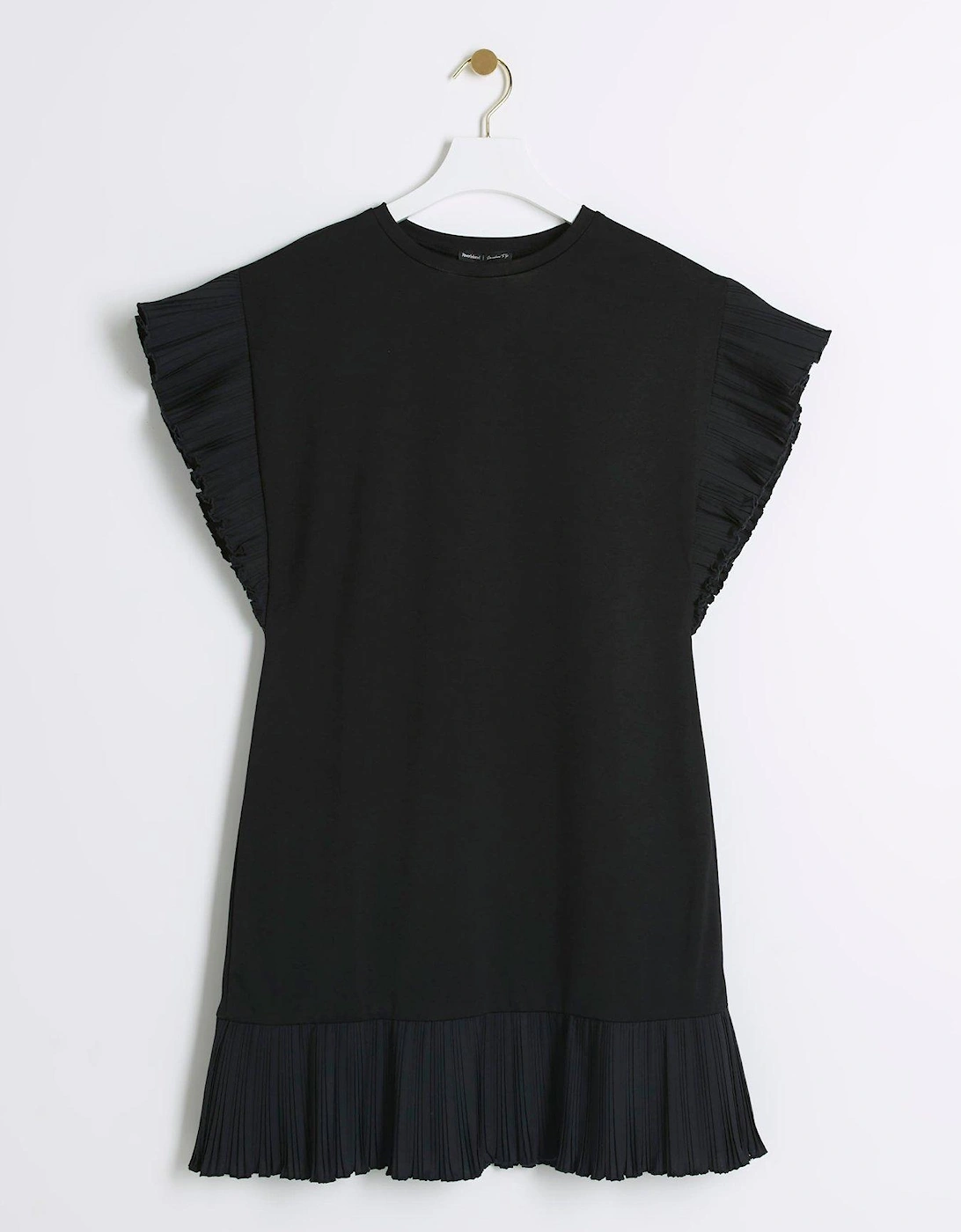 Frilled Sleeve T-Shirt Dress - Black