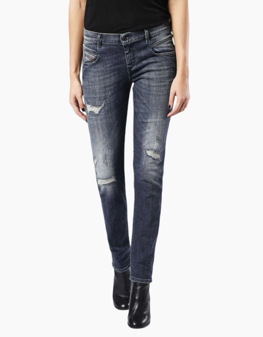 Women's DIESEL BELTHY 0860K Womens Denim Jeans Regular Slim Dark Blue Italy Zip Fly - Size: 32in/14