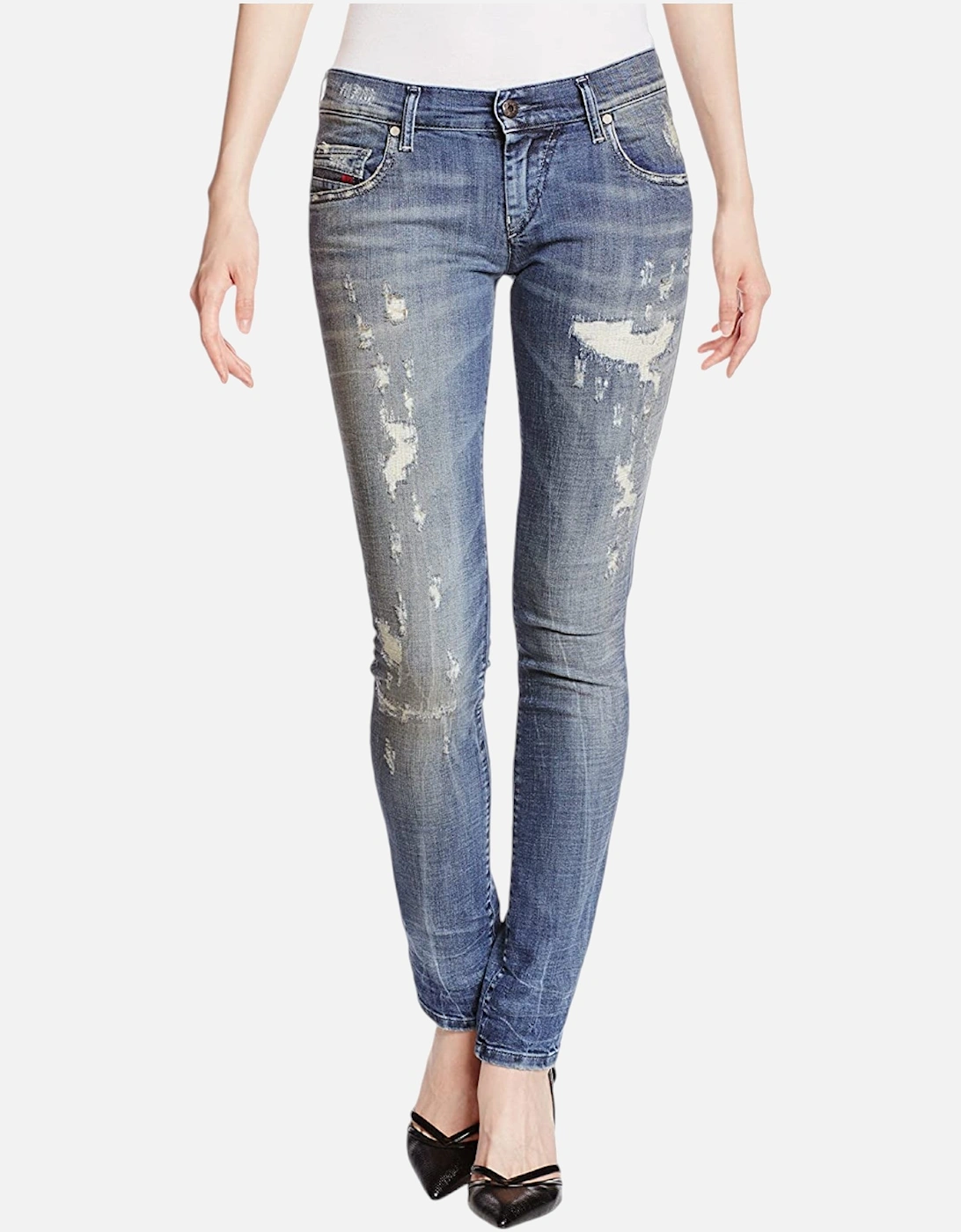 Women's DIESEL GRUPEE 0856X Womens Denim Jeans Super Skinny Fit Blue Faded Zip Italy - Size: 10/32in