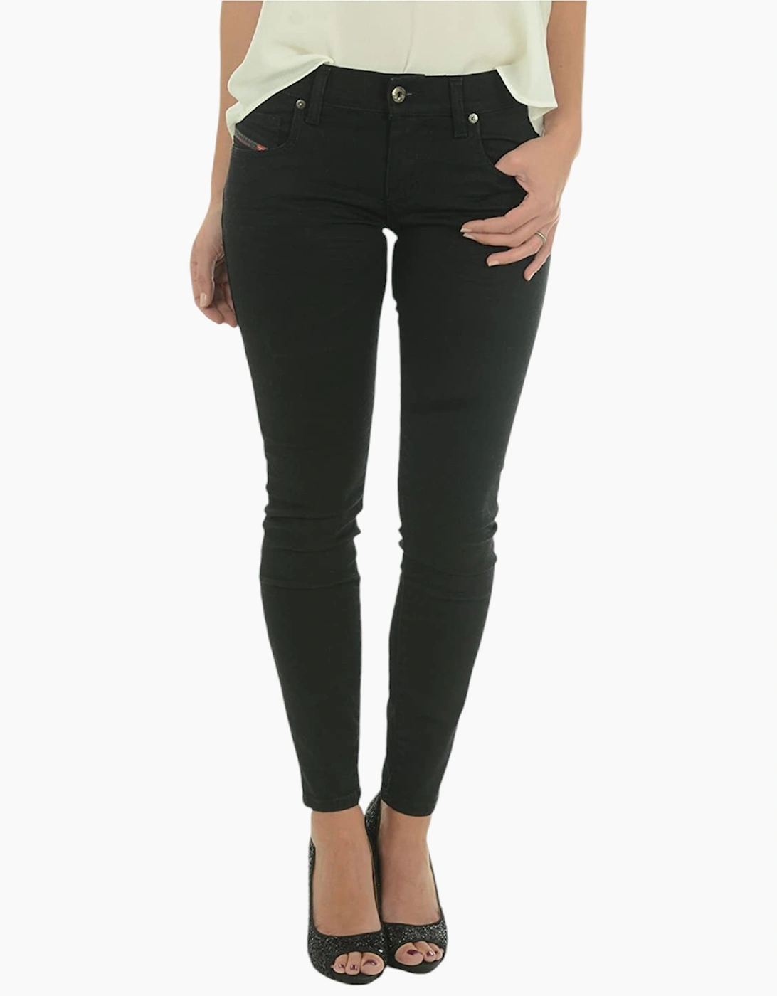 Diesel Women's Black Grupee-Ankle 0R84a Denim Jeans Super Slim Skinny Zip Fly  14/32In W32 L32