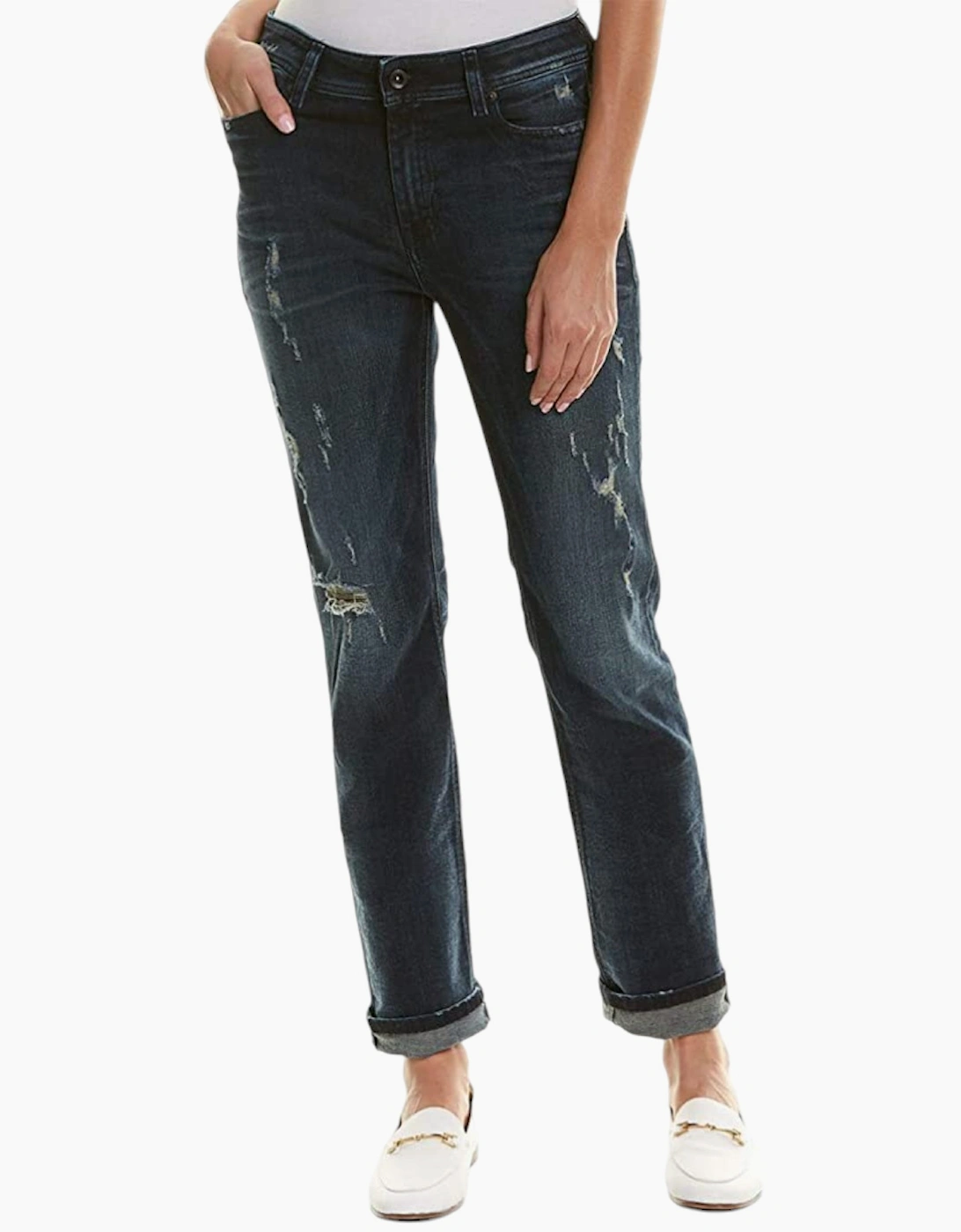 Women's DIESEL Womens Denim Jeans REEN 0844T Distress Regular Fit Straight Leg DNA Jeans - Black - Size: 14/34in