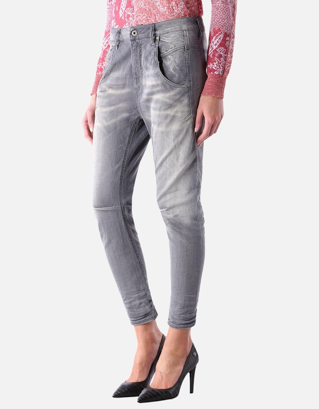 GRUPEE NE 0830Q Womens Denim Jeans Slim Fit Skinny Sweat Jogg Pants Grey