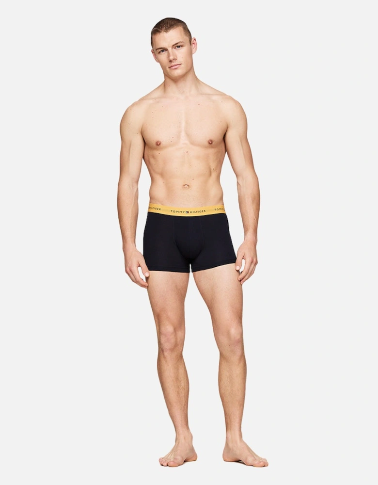 3-Pack Signature Cotton Boxer Trunks, Navy/Yellow/Blue/Brown
