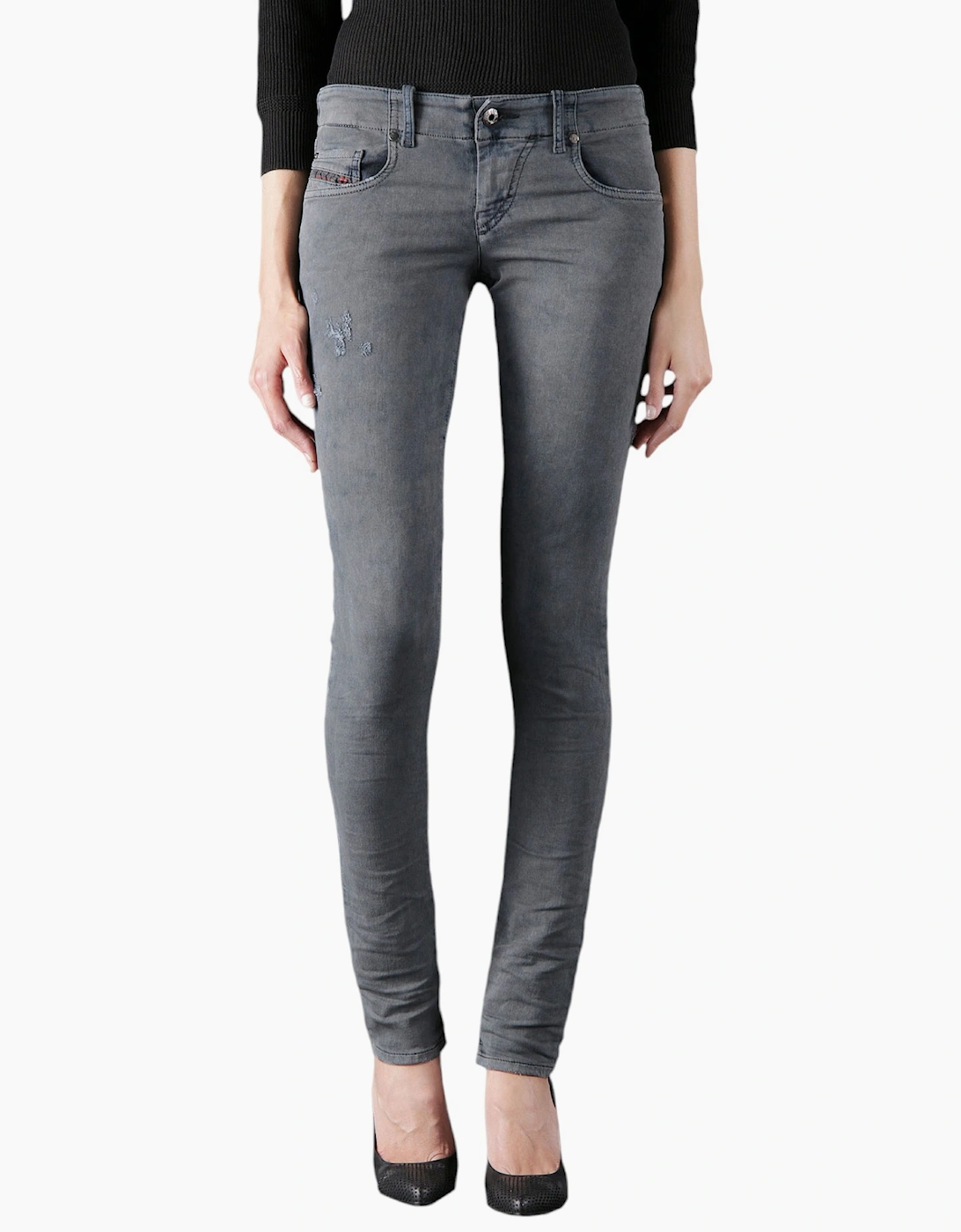 Diesel Women's Grey Grupee Ne 0666U Sweat Jogg Jeans Stretch Slim Distressed Denim Italy  32In/8 W25 L32