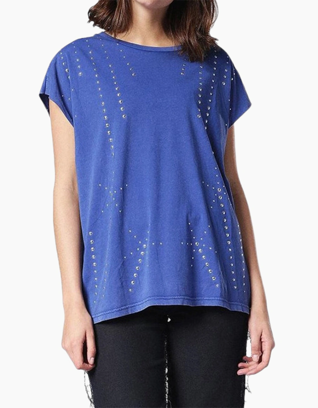 Women's DIESEL T HANX Womens T Shirt Round Neck Short Sleeves Relax Fit Casual Tops Blue - Size: 6