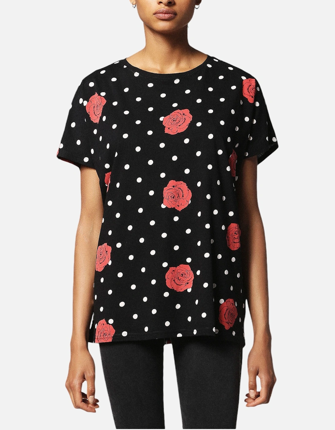 Women's DIESEL T HANNA AI 0GAOJ Women T-shirt Casual Crew Neck Polka Dots Tops Black Tee - Grey - Size: 10/8