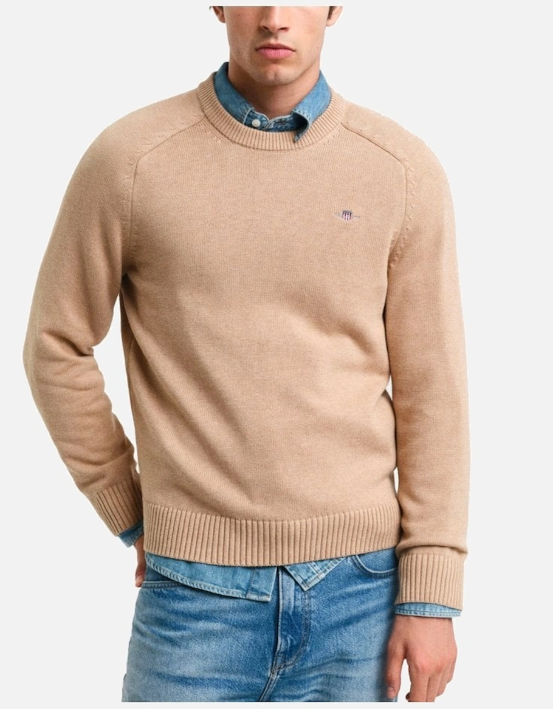 Casual Cotton Saddle C Neck Jumper Khaki Melange