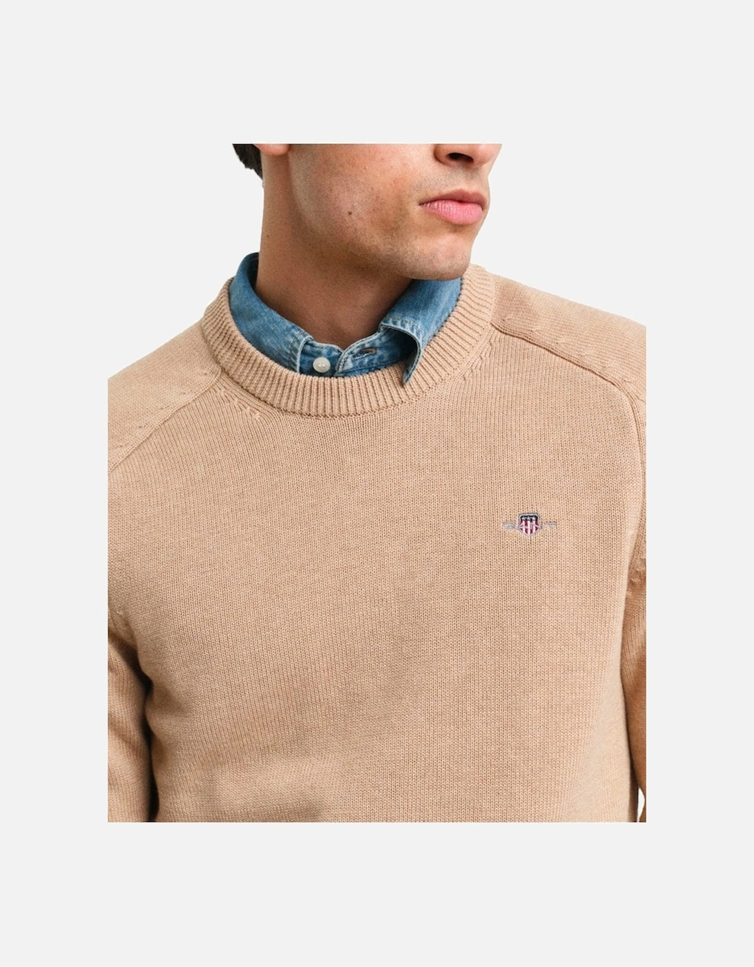 Casual Cotton Saddle C Neck Jumper Khaki Melange