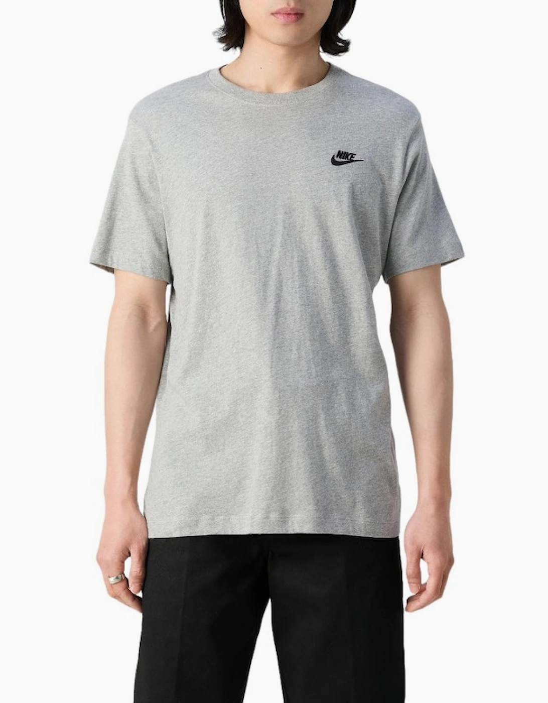 Men's NIKE Mens Club T Shirts Crew Neck Short Sleeve Athletic Cotton Summer Retro Tee - Grey - Size: 44