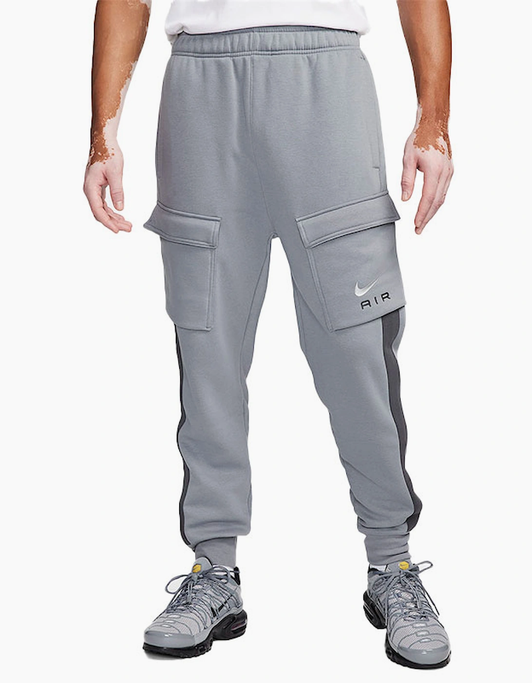 Men's Nike Air FN7693 Mens Joggers Flap Cargo Pockets Drawcord Fleece Jogging Bottoms - Grey - Size: 32/30/31