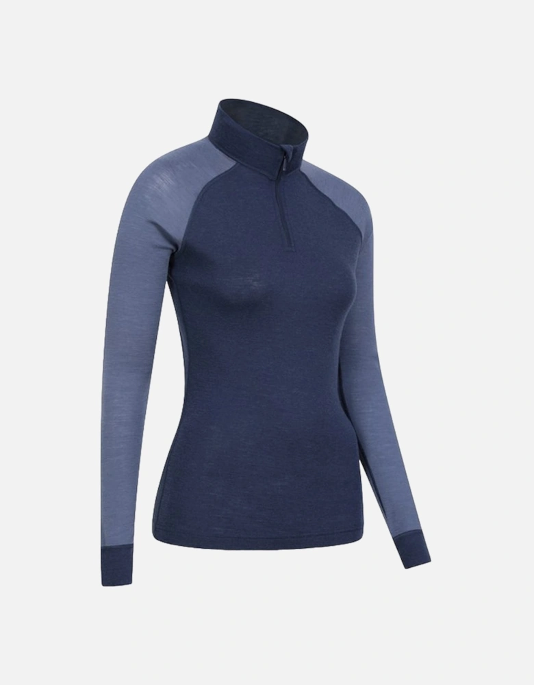 Womens/Ladies Merino Wool Zip Neck Thermal Top