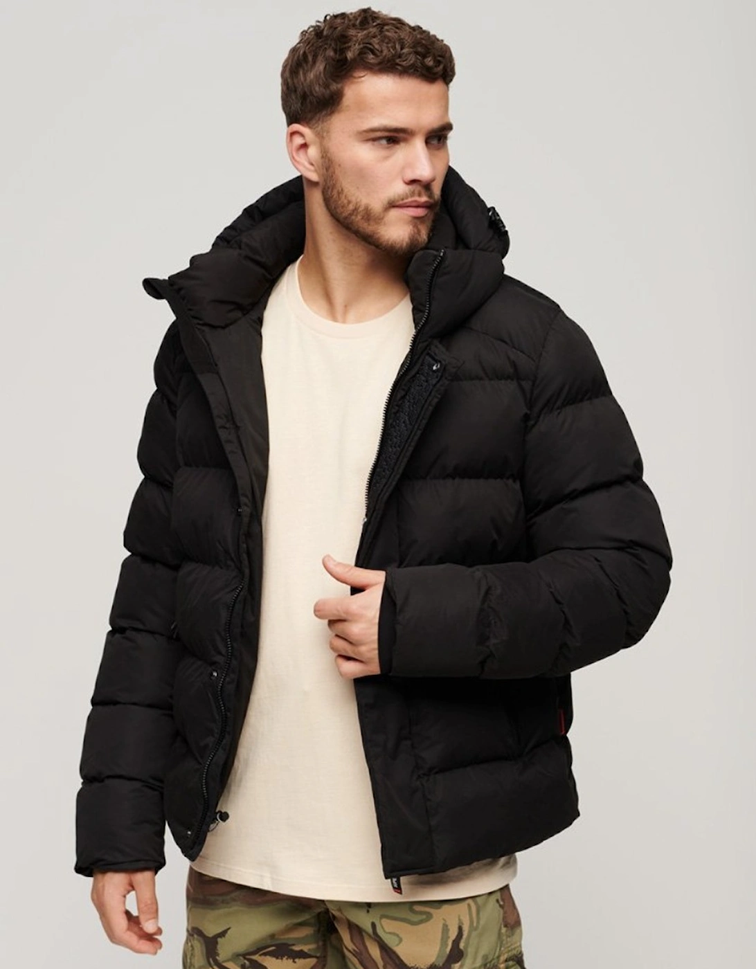 Men's Superdry Men's Hooded Microfibre Sport Puffer Black - Size: 42/Regular