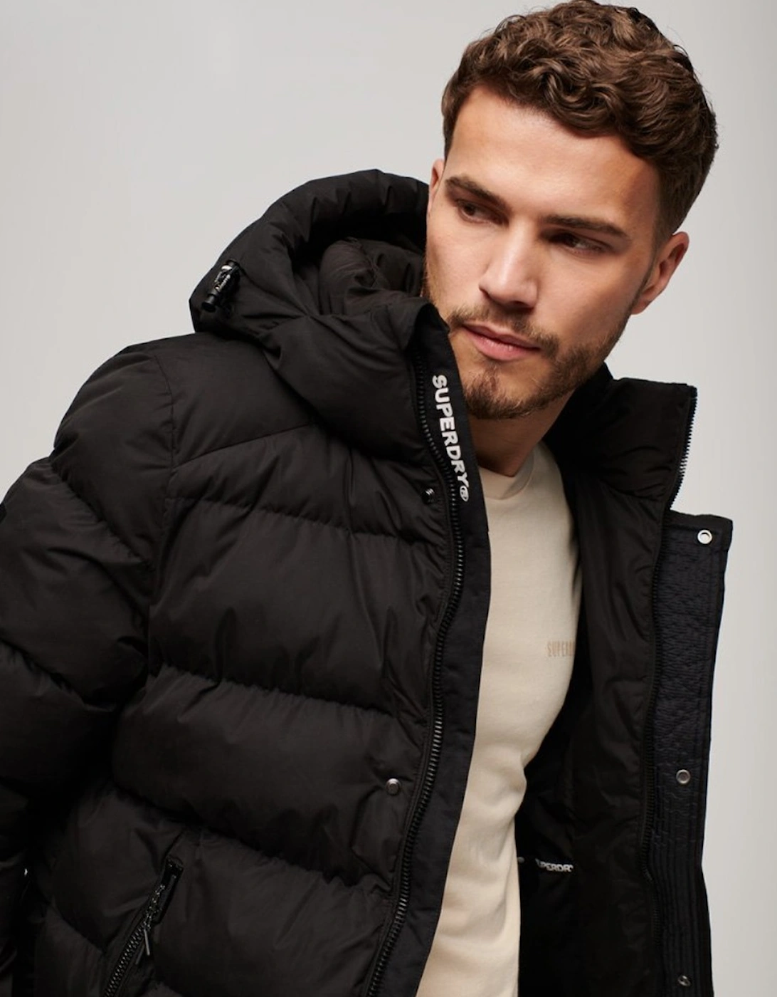 Men's Hooded Microfibre Sport Puffer Black