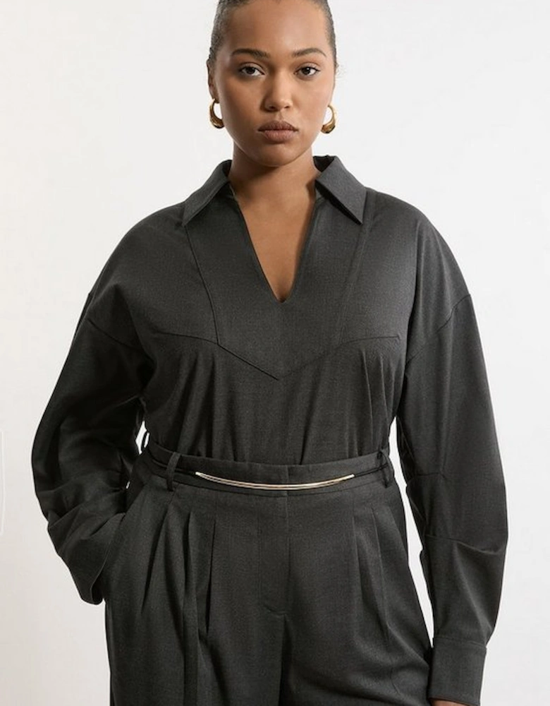 Plus Size Tailored Collared Long Sleeve Shirt