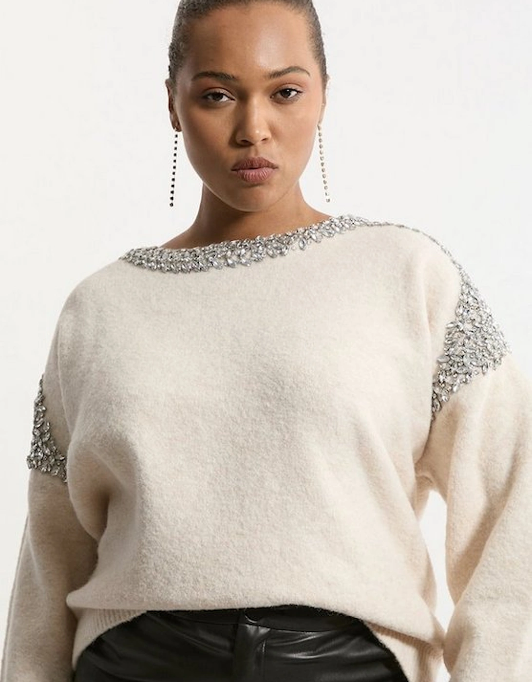 Plus Size Embellished Trim Cosy Knit Jumper, 4 of 3