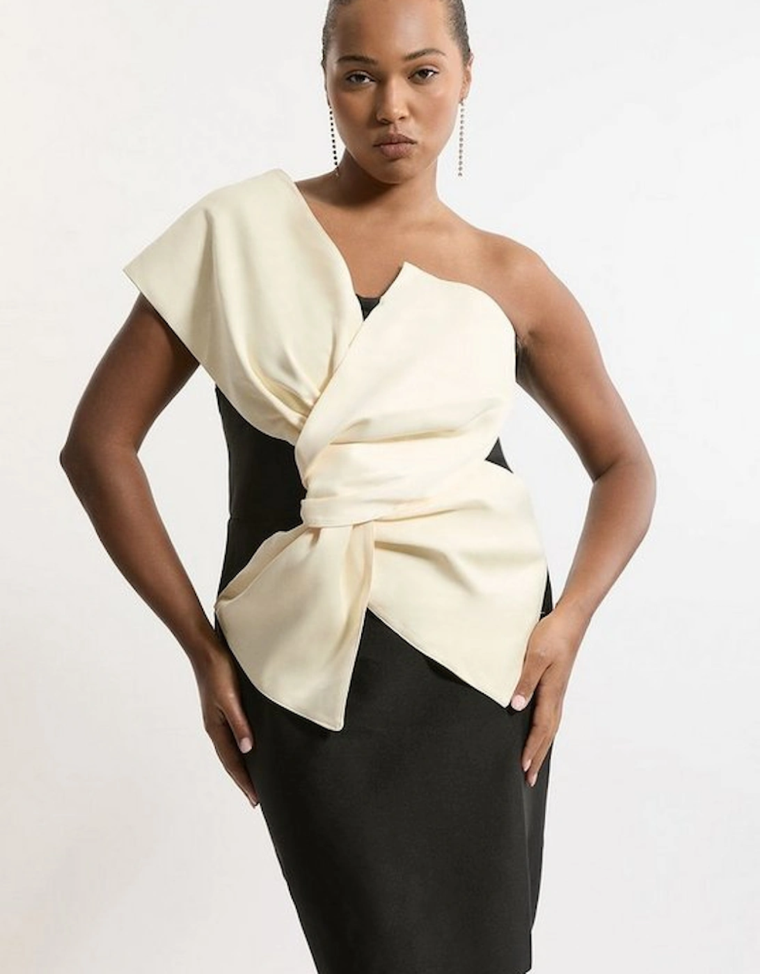 Plus Size Figure Form Bandage Dramatic Bow Detail Mini Dress, 4 of 3