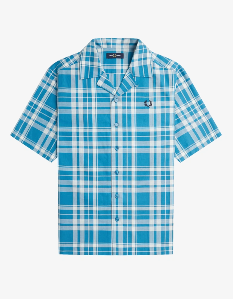 M7828 Revere Collar Tartan Shirt Blue