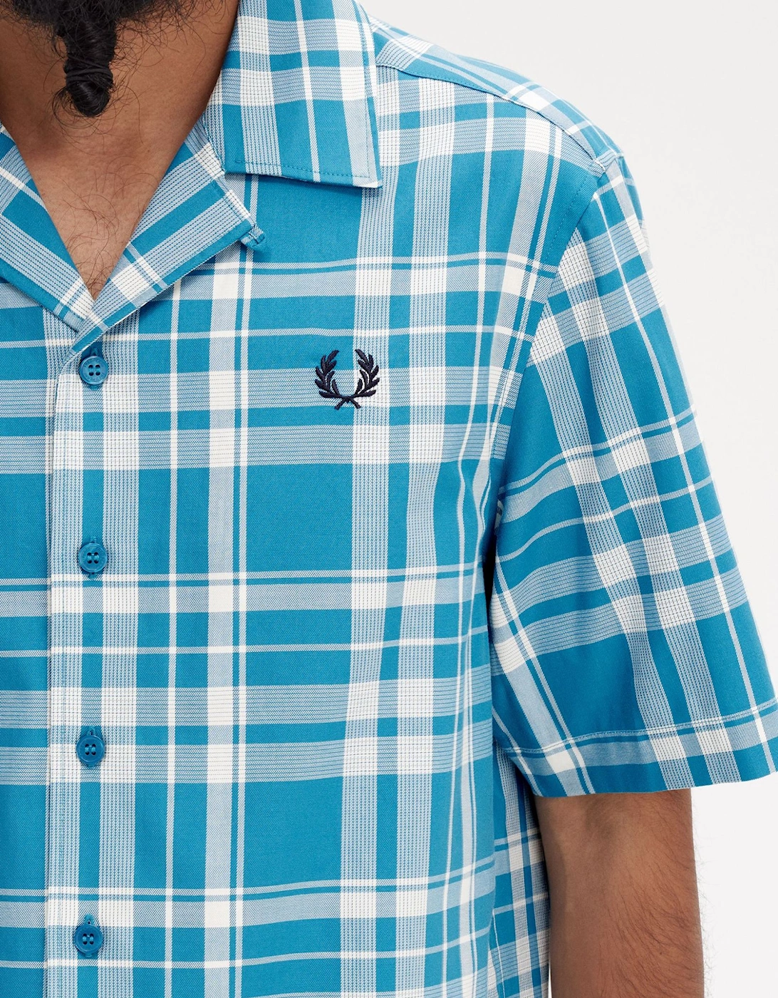M7828 Revere Collar Tartan Shirt Blue